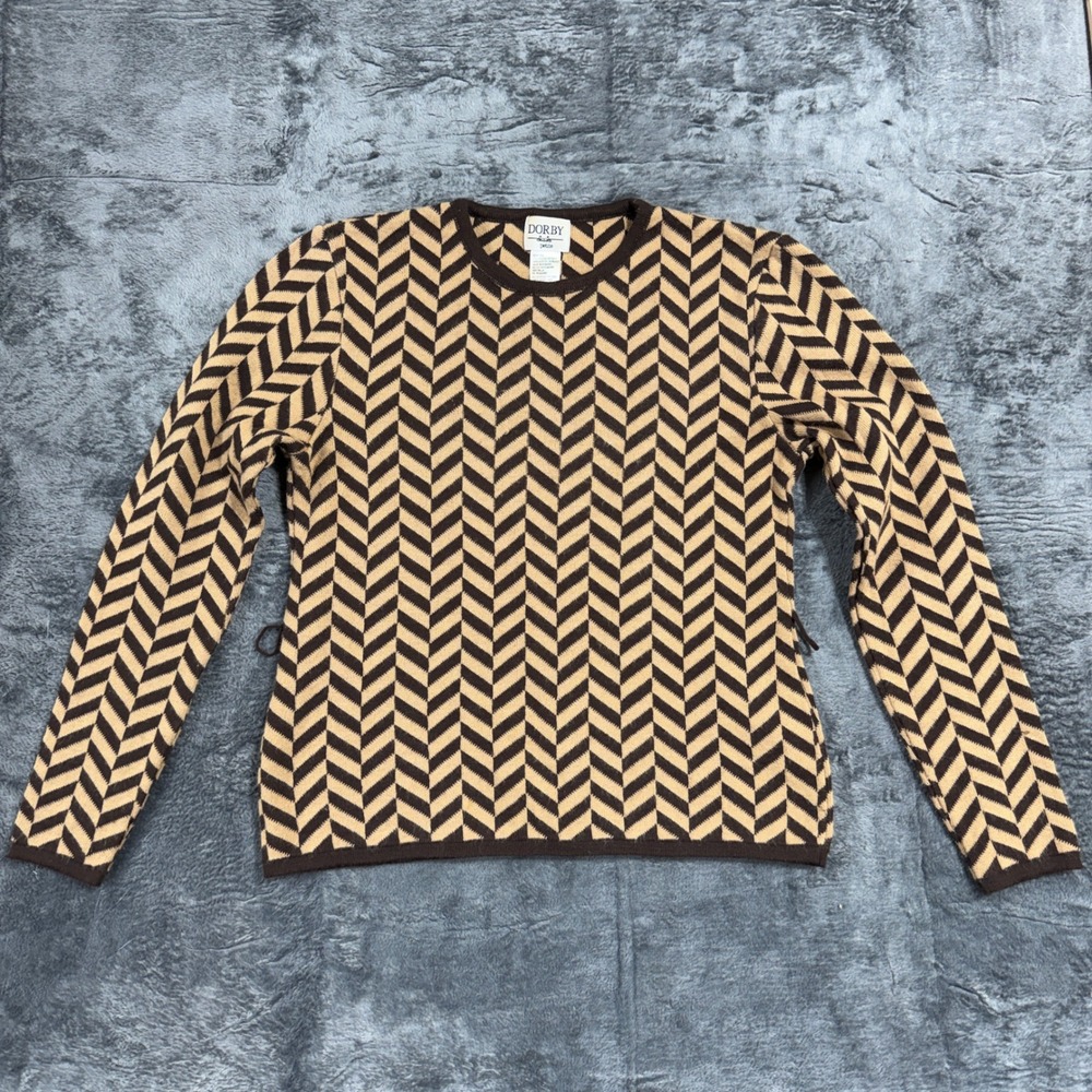Dorby Chevron Herringbone Sweater Womens PS‎ Brown Tan Vintage 8775272